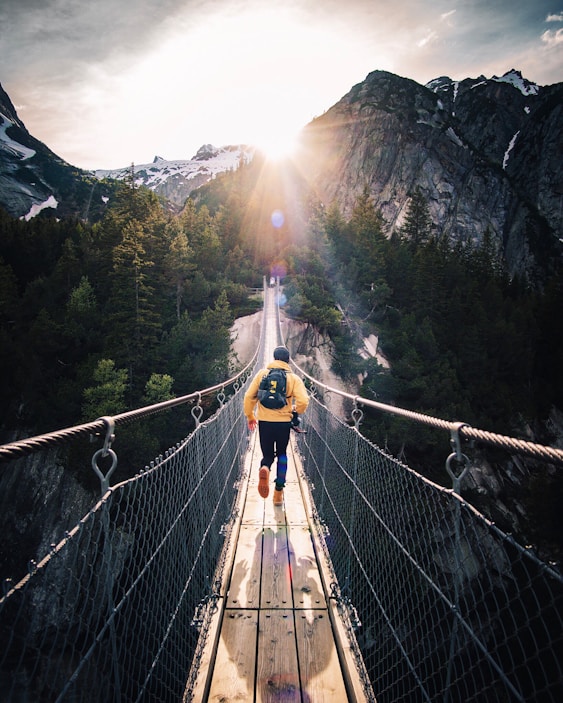 student on bridge