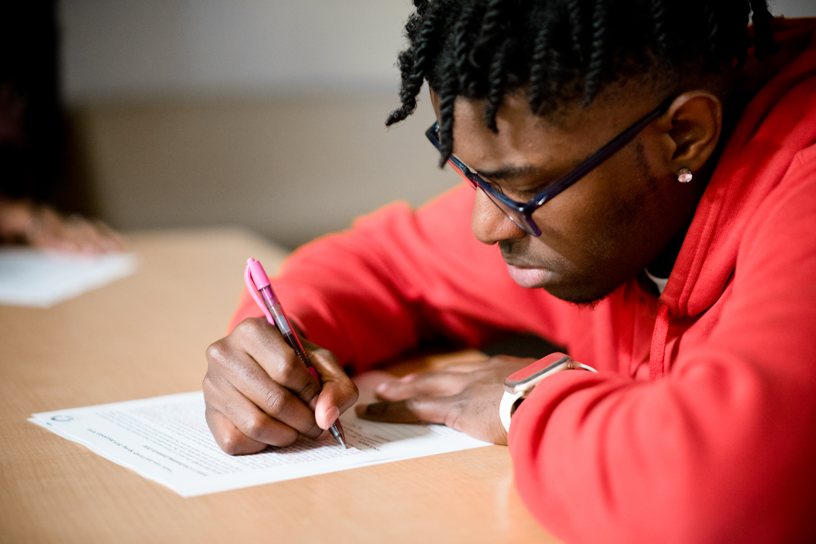 student writing