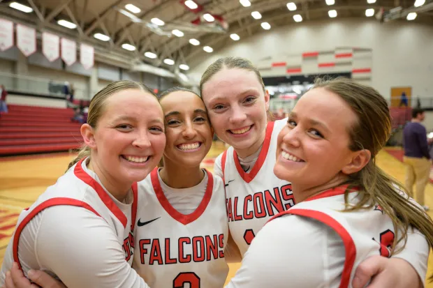 group photo of Karleigh Creasey, Jaya, Jenna Ritzer, Zoey Buchan (gen 2 and gen 3 core leaders for basketball)  