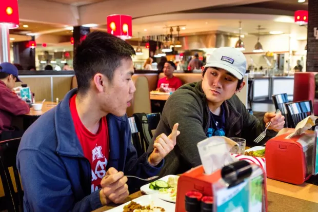 Students talking over lunch