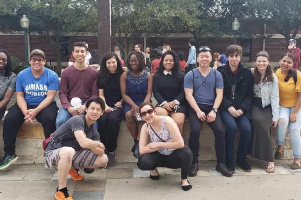 Group photo of international students on campus