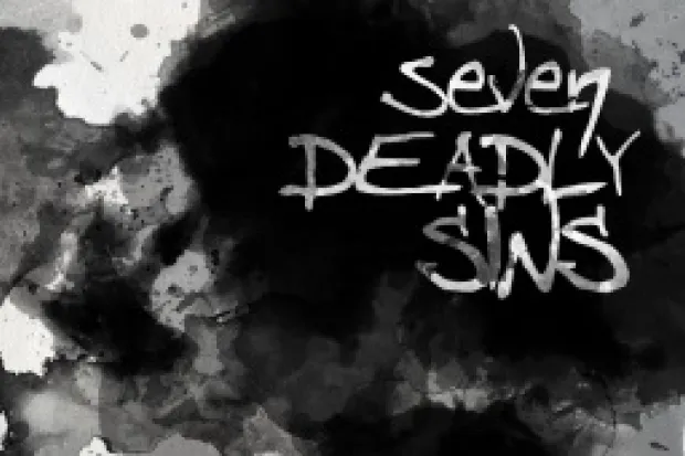 Charcoal drawing reading "Seven Deadly Sins"