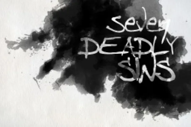 Black ink spot against a white background with "Seven Deadly Sins" written on it