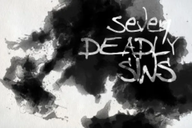 charcoal drawing with "Seven Deadly Sins" written on it