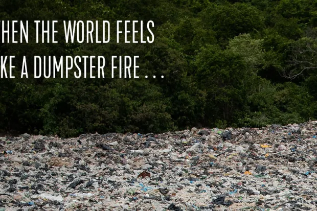 Landfill background with text: When the World Feels Like a Dumpster Fire ...