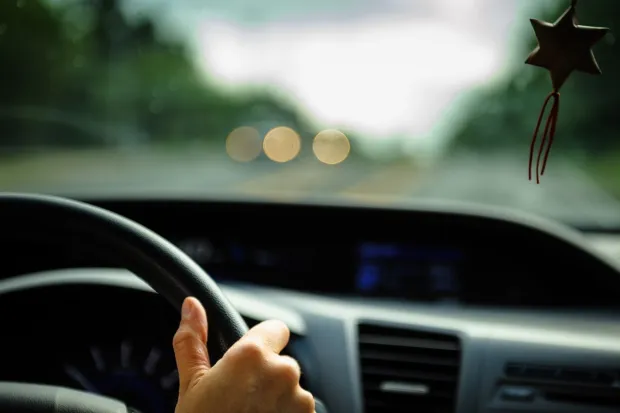 Interior of steering wheel and dashboard