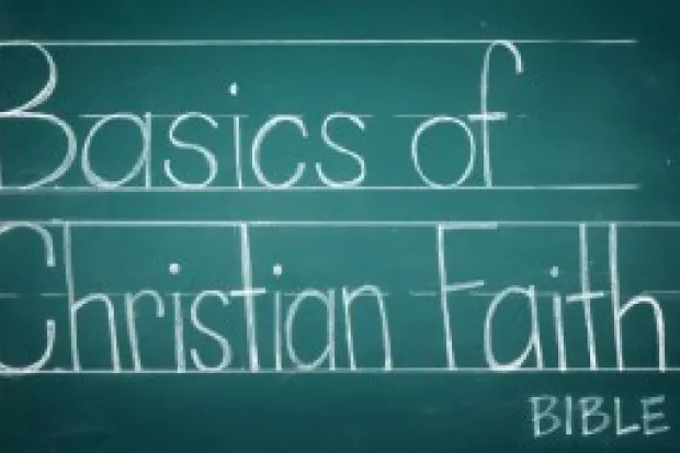 a chalkboard with "Basics of Christian Faith" written on it