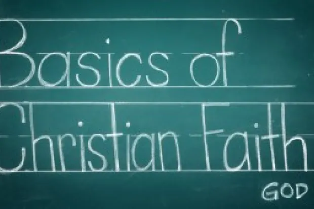 the words "Basics of Christian Faith" written on a chalkboard