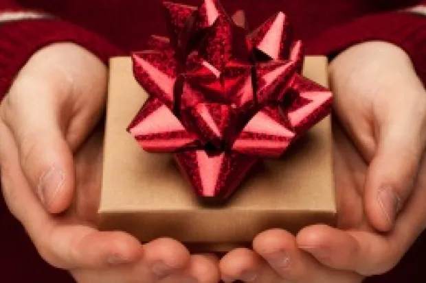 a cupped pair of hands holding a small box with a bow on it.