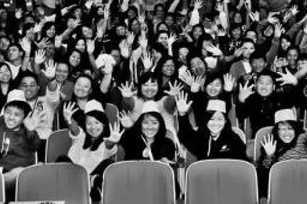 Black and white group photo of students at HC3 Conference