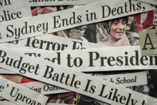 a collage of newspaper headlines