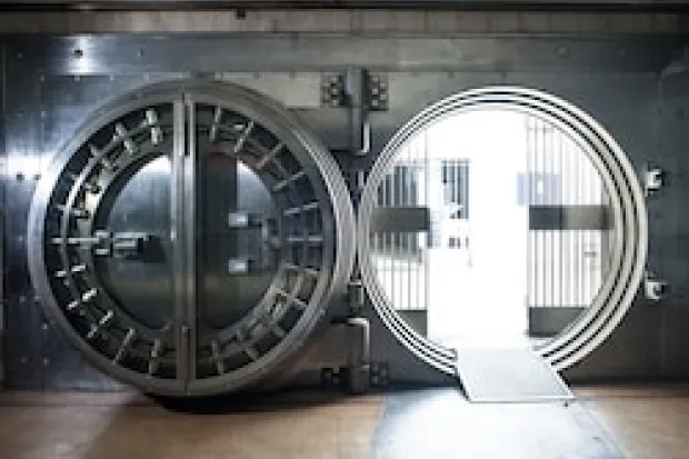 An open bank vault door