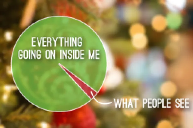 a pie graph with a big piece reading "Everything going on inside me" and a small piece reading "What People See."