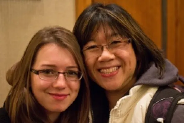 Two women smiling