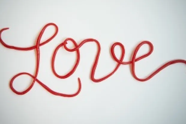 The word "Love" spelled out using Red Vines/Twizzlers