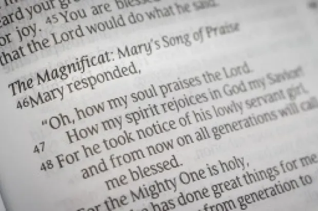 Closeup of the Magnificat passage in Scripture