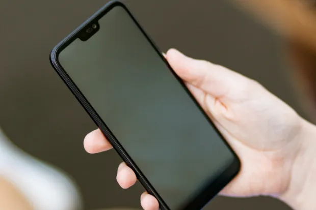 Hand holding black smartphone