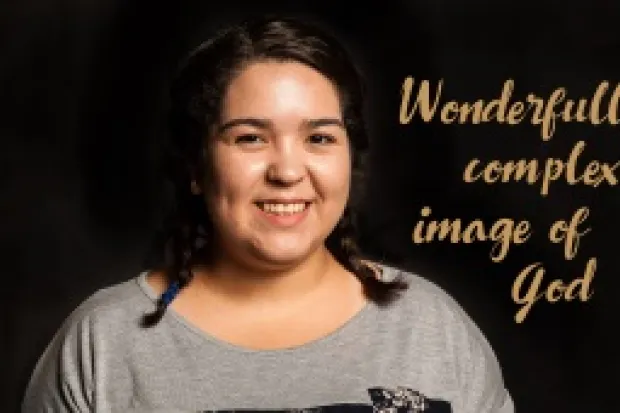 a Latina woman and the words "Wonderfully complex image of God" next to her