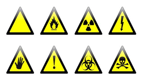 a variety of yellow caution road signs