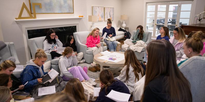 group of women studying scripture in living room