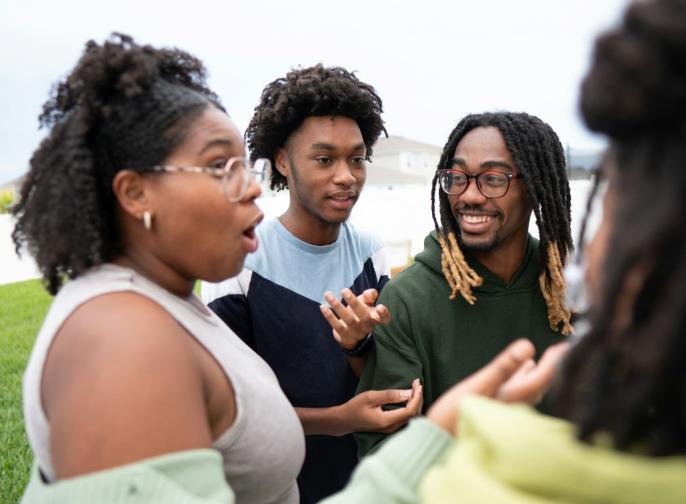 several black students talking