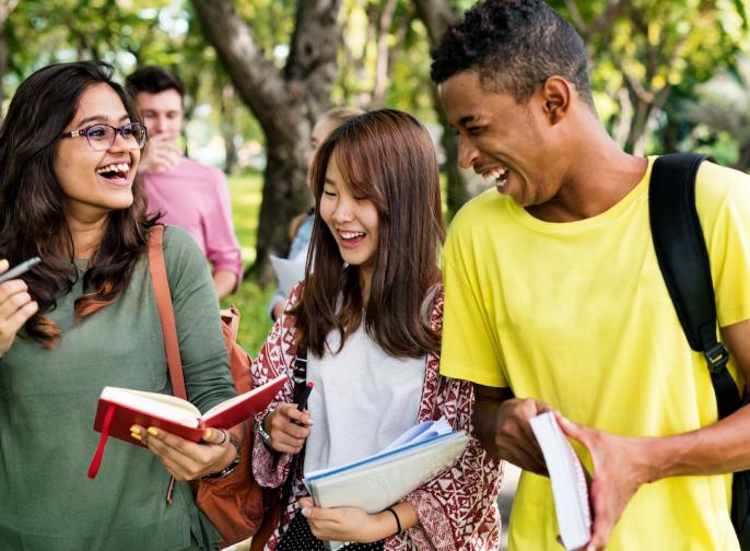 laughing with friends