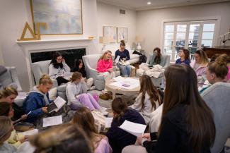 group of women studying scripture in living room
