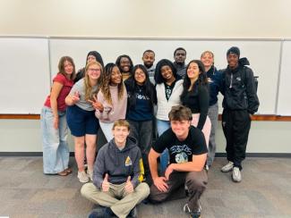 students posing for group photo