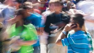 Blurry photo of a crowd of people