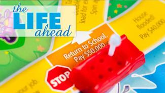 Life board game on the Return to School square with the words "The Life Ahead" in the background.