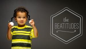 a child dressed as a bumblebee, and a graphic reading "The Beatitudes"