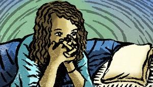 Cartoon drawing of a sad woman covering her face
