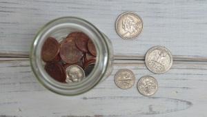 Glass jar full of pocket change