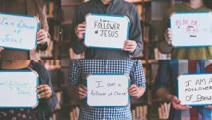 Collage of people all holding up whiteboards saying "I am a Follower of Jesus" in different handwriting