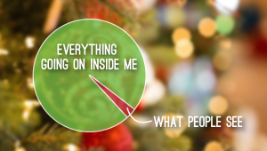 a pie graph with a big piece reading "Everything going on inside me" and a small piece reading "What People See."