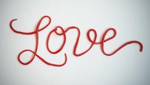 The word "Love" spelled out using Red Vines/Twizzlers