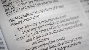 Closeup of the Magnificat passage in Scripture