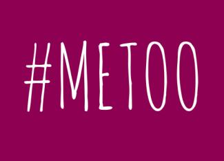 Dark pink background with #METOO written on it