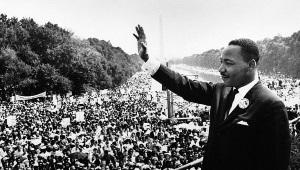 Martin Luther King Jr. addressing a large crowd at the Washington Monument