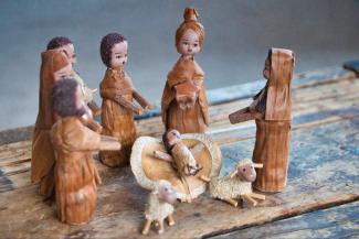 Wooden nativity scene