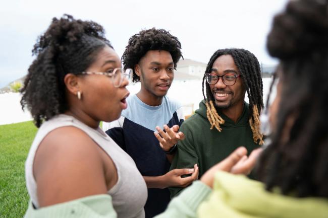 several black students talking