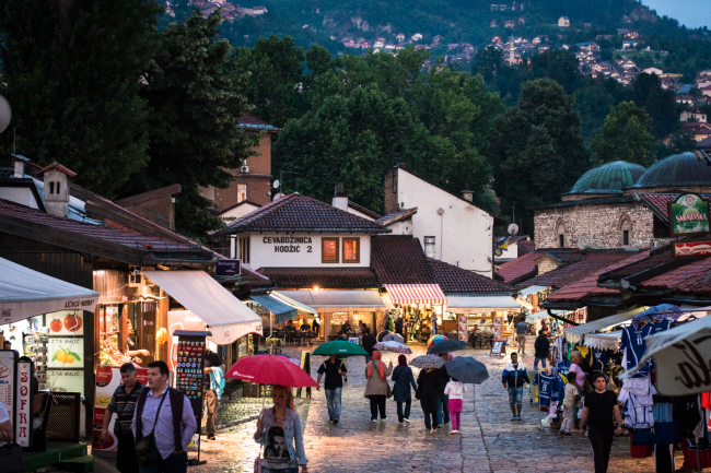 Street and crowd in Bosnia
