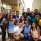 Group photo of diverse students outside on campus