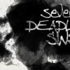 Ink splotches with "Seven Deadly Sins" written out in messy white letters