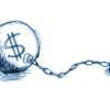 Drawing of ball and chain with money symbol on it