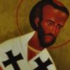 Religious icon of John Chrysostom with red and gold halo