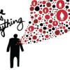 Silhouette of person with bunch of red and black circles flowing from her heart with other figures in the circles. The words "Love Changes Everything" are written in the background.